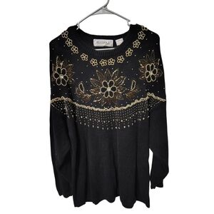 Vintage Western Connection Women's Size XXL Grannycore Sweater Beaded Flowers